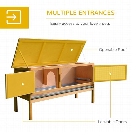 Rabbit Hutch Outdoor Guinea Pig Hutch with Run, Small Animal Off-ground Duck House Hideaway Backyard with Openable Roof, 125.5 x 100 x 49cm, Orange