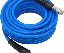 PVC Air Compressor Hose 10m Long 6mm ID X 11mm OD 300 PSI with 1/4-Inch Europe Steel Quick Coupler Fittings and Bend Restrictors for Heavy Duty, Lightweight, Flexible at All Weather Use, Blue
