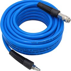 PVC Air Compressor Hose 10m Long 6mm ID X 11mm OD 300 PSI with 1/4-Inch Europe Steel Quick Coupler Fittings and Bend Restrictors for Heavy Duty, Lightweight, Flexible at All Weather Use, Blue