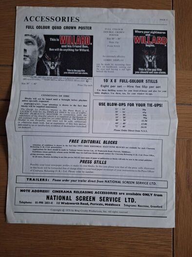 1971 Willard Pressbook & Press Kit Synopsis & Press Photos