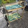 Vintage Drinks Tea Trolley - Gold Metal Wood Effect Cocktail Cart Image 2