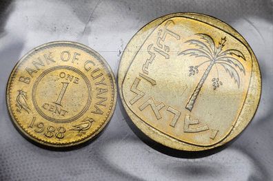 2 Uncirculated Coins Israel and Guyana