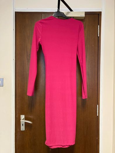 Insta Midi Pink Ruched Long Sleeve Dress UK8