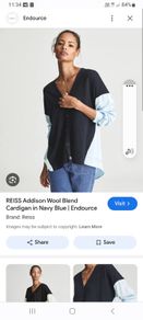 Reiss - Addison Cardigan - Wool Blend - Navy Light Blue - UK 8 - BNWT RRP 160