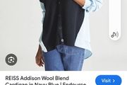 Reiss - Addison Cardigan - Wool Blend - Navy Light Blue - UK 8 - BNWT RRP 160