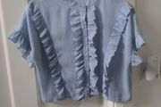Boohoo blue ruffled cropped blouse