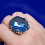 Adjustable ring with faceted blue Agate stone & gold plated setting Image 6