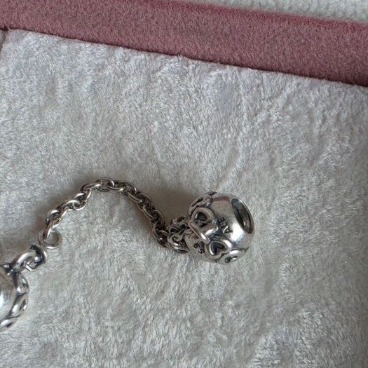 Pandora band of hearts safety chain charm very good condition hallmarked