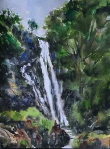 lough nafooey waterfall Galway watercolour