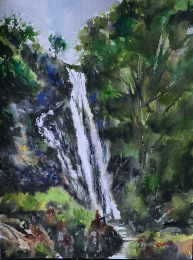 lough nafooey waterfall Galway watercolour