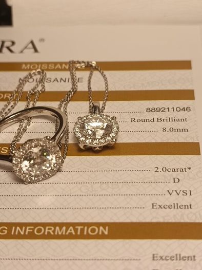 High quality 2 Ct + 2Ct Moissanite Solitaire Ring and Pendant Set.