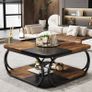 Square Coffee Table with 2 Tiers, 39 Inch Low Farmhouse Coffee Table with Wood Storage Shelf Heavy Duty Metal Curved Frame for Modern Living Room, Black Rustic Brown Image 4
