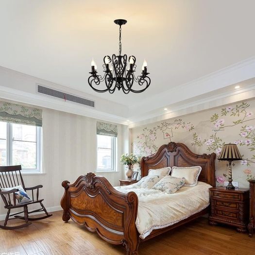 8-Light Vintage Black French Country Chandelier: