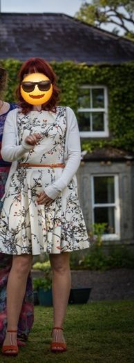Dress, cream grey and orange