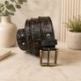 Unisex Genuine Leather Belt Vintage Embossed Design with Antique Buckle Casual & Formal Waist Belt Image 6
