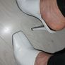 white reptile print leather high heel mules Image 3