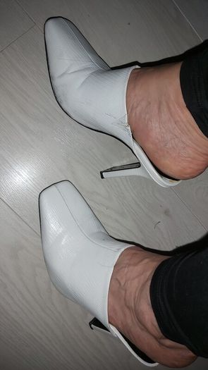 white reptile print leather high heel mules