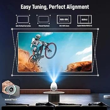 Mini Projector with WiFi 6 and Bluetooth 5.0, Portable Smart Projector 4K 1080P Supported, Auto Keystone Video Projector for Bedroom Home Outdoors (White)
