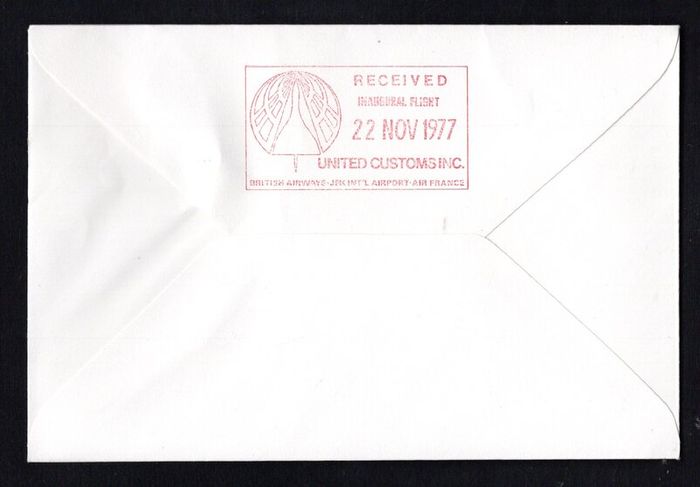 1977 Great Britain Concorde Flight Unaddressed Cover (with approval of British Aircraft Corporation) SST Inaugural Transatlantic Flight. New York to London.