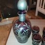 Amethyst Silver Decorated Decanter VINTAGE    With Three Matching Glasses Image 2