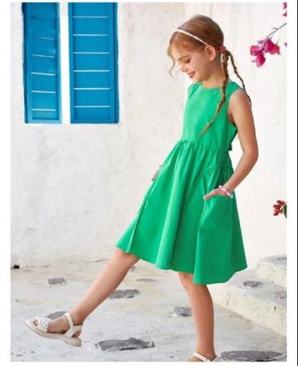 Brand New GRACE KARIN Girls Dresses 134 Children s Dress 140 Cotton Simple Classic Casual Knee Length Green