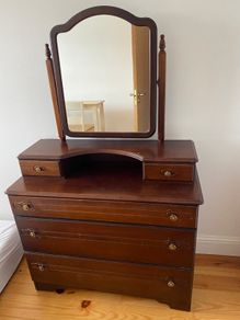 Vintage Wooden Dressing Table / Chest of Drawers with Mirror