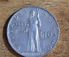 Vatican 1953, 10 Lire Coin, Pius XII - free standard postage