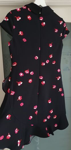 Kate Spade black falling floral ruffle detail dress with pink/red petals Sz 4 (Fit 10 UK) - Rrp 398 Dollars