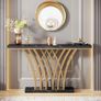 Gold Console Table, 150 x 29.5 x 80 with Lattice Metal Base for Entrance, Image 6