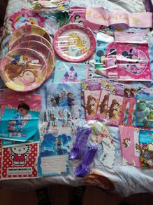 Children birthday invitations, plates, party bags, lots of different characters
