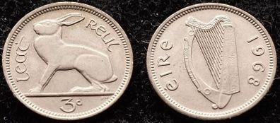 [#975] - Ireland 1968 | 3 Pence | Irish 3d | Hare | KM.12a | MS