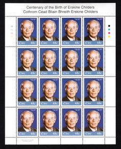 2005 Ireland Erskine Childers Commemorative Sheetlet Plate 1A1A1A1A Mint Never Hinged (MNH)