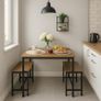 4 Seater Compact Dining Set - Brown & Black Table with 2 Benches - Small Space Saving Kitchen Dining Furniture with Wood Finish & Metal Frame for Modern Homes Image 5