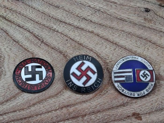 Trio of 1930's Party Pin Badges