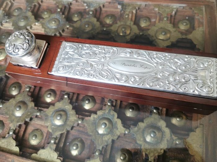 Vintage Italian Silver Laminated Desk Set. Personalised Dr. PL