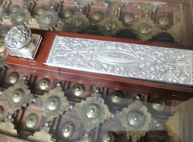 Vintage Italian Silver Laminated Desk Set. Personalised Dr. PL