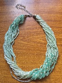Vintage 1980s Multistrand Green Seed Beads Necklace