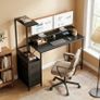 147cm Gaming Desk with Charging Station and Monitor Stand, Computer Table for Home Office with RGB Lights, Black Image 6