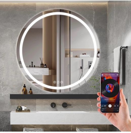 Bluetooth LED Bathroom Wall Mirror with LED Lights - 800mm Round Anti-Fog Vanity Mirror