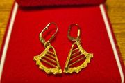 Vintage Golden Tone Celtic Harp Earrings