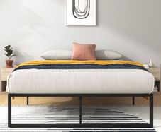 Double Bed Frame 4ft6 (135 x 190 cm) 14.2'' Height Metal Bed Base with Steel Slat Support - Storage Space Underneath - Easy Assembly - Black