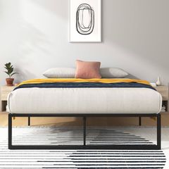 Double Bed Frame 4ft6 (135 x 190 cm) 14.2'' Height Metal Bed Base with Steel Slat Support - Storage Space Underneath - Easy Assembly - Black