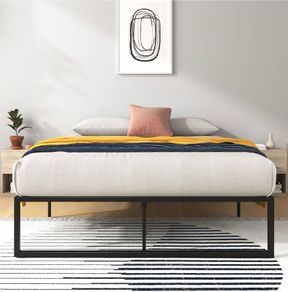 Double Bed Frame 4ft6 (135 x 190 cm) 14.2'' Height Metal Bed Base with Steel Slat Support - Storage Space Underneath - Easy Assembly - Black