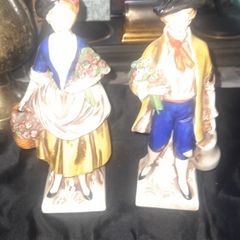 These are a pair of Old Porcelain Figurines, potentially from a German manufacturer like Sitzendorf or Dresden.