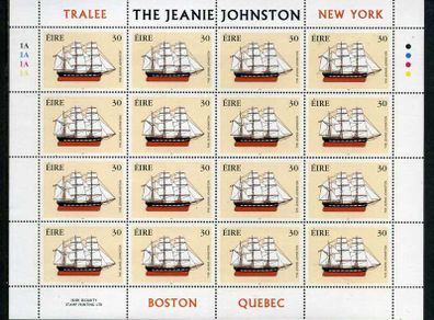 2000 Ireland Emigrants Ship: Jeanie Johnson Commemorative Stamp Sheetlet Plate 1A1A1A1A Mint Never Hinged (MNH)