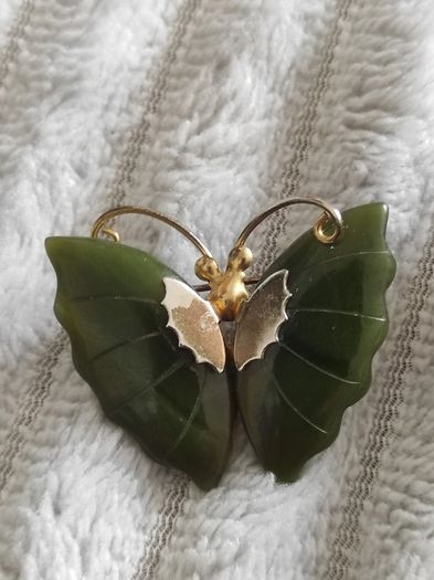 Vintage jade butterfly brooch