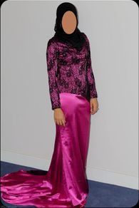 long sleeve Black and Purple lace dress Gown