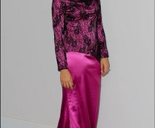 long sleeve Black and Purple lace dress Gown