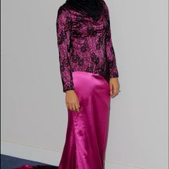 long sleeve Black and Purple lace dress Gown