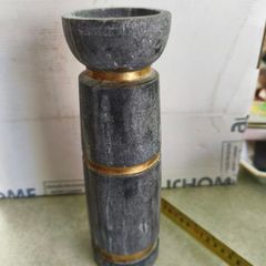 Marble column gold and dark gray candle holder.